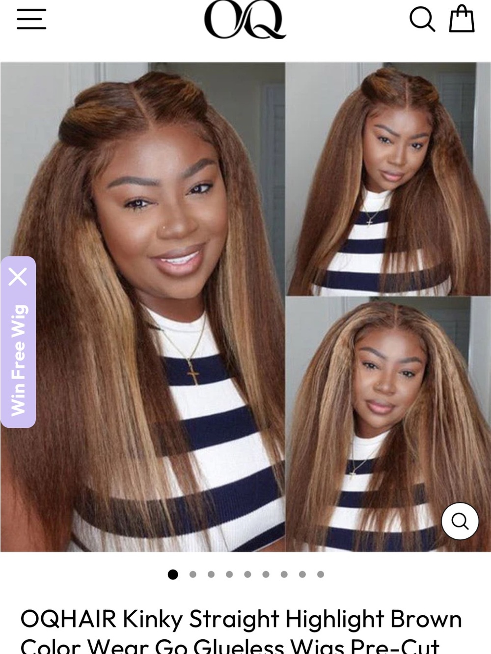 Kinky Straight Highlight Brown Glueless Wig - Highlight Brown